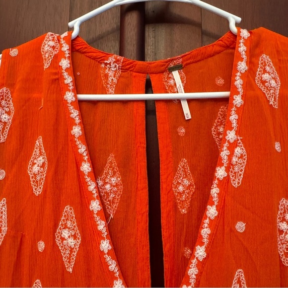 Free People Orange Boho Diamond Embroidered Sleeveless Tunic Top Size Medium - Picture 10 of 12